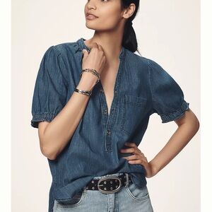 The Aly Denim Puff Sleeve Blouse